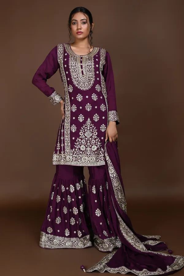Purple Straight suit with Garara